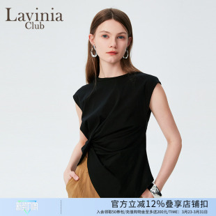 T恤女时尚 短袖 小众不规则褶皱上衣R43T101 气质无袖 Lavinia法式