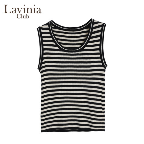 Lavinia黑白条纹U领显瘦吊带