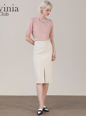 Lavinia法式复古秋气质垂感中长裙女高腰显瘦开叉包臀半身裙