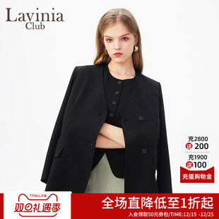 B41W11 英伦风无领雅致气质黑色西装 Lavinia 西服外套女春秋款