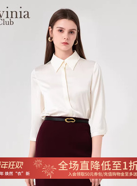 lavinia官方职业黑色衬衫女新款工作服翻领白衬衣商场P45C103