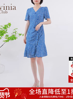 Lavinia v领雪纺碎花裙女夏季新款法式气质高腰显瘦连衣裙F13L152