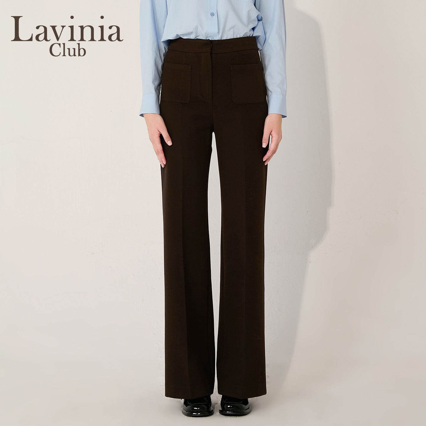 Lavinia美拉德咖色高腰微喇裤2025年秋冬新品简约通勤直筒西装裤