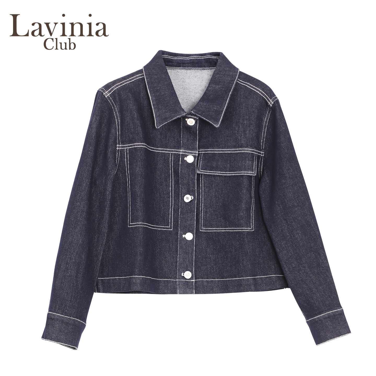 Lavinia秋新品经典原色翻领大口袋工装风牛仔夹克外套气质Q55W59R
