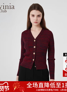 Lavinia 春新款女装通勤休闲复古V领短款修身针织开衫I45Z113