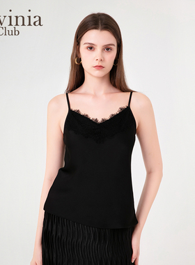 Lavinia 春秋新品优雅性感v领背心女蕾丝花边吊带上衣Q45B101