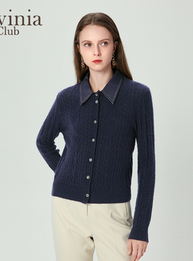 Lavinia气质单排扣翻领针织衫女秋冬新款通勤长袖上衣I47Z102