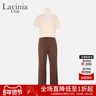 Lavinia2025春夏新款法式V领短袖针织衫女通勤气质百搭套头上衣Y