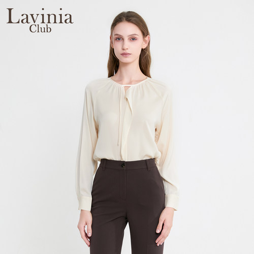 Lavinia桑蚕丝飘带长袖衬衫通勤