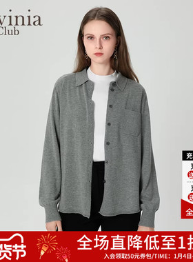 Lavinia拉维妮娅毛针织衬衫开衫女冬新款简约气质通勤毛衣I47Z115
