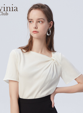 Lavinia 早春新款桑蚕丝解构设计感一字领白色衬衫女B33C115P