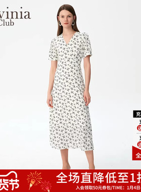 Lavinia春夏新款碎花连衣裙女v领收腰显瘦气质通勤长裙子Y33L174S
