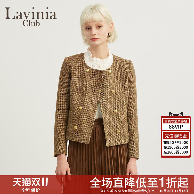 Lavinia 春秋新款针织羊毛呢子外套女直筒修身短款小个子上衣气质