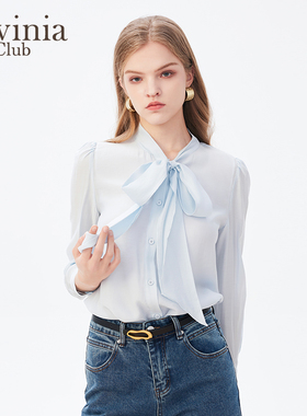 LaviniaClub蝴蝶结系带法式衬衫通勤冰丝凉感上衣春秋新款F41C101