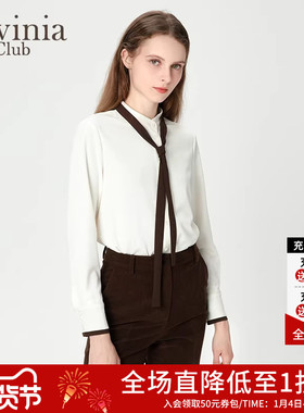 Lavinia秋季新品时尚通勤衬衫撞色飘带小立领气质上衣Q47C103