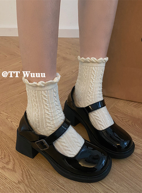 TTWuuu粗跟矮子乐百搭英伦风JK小皮鞋女2024新款复古黑色玛丽珍鞋