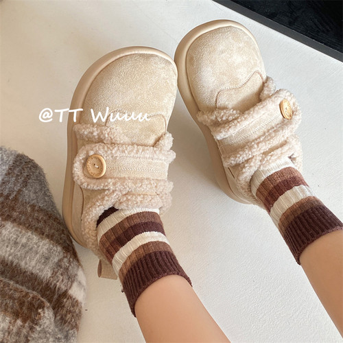 厚底加绒勃肯棉鞋女秋冬季