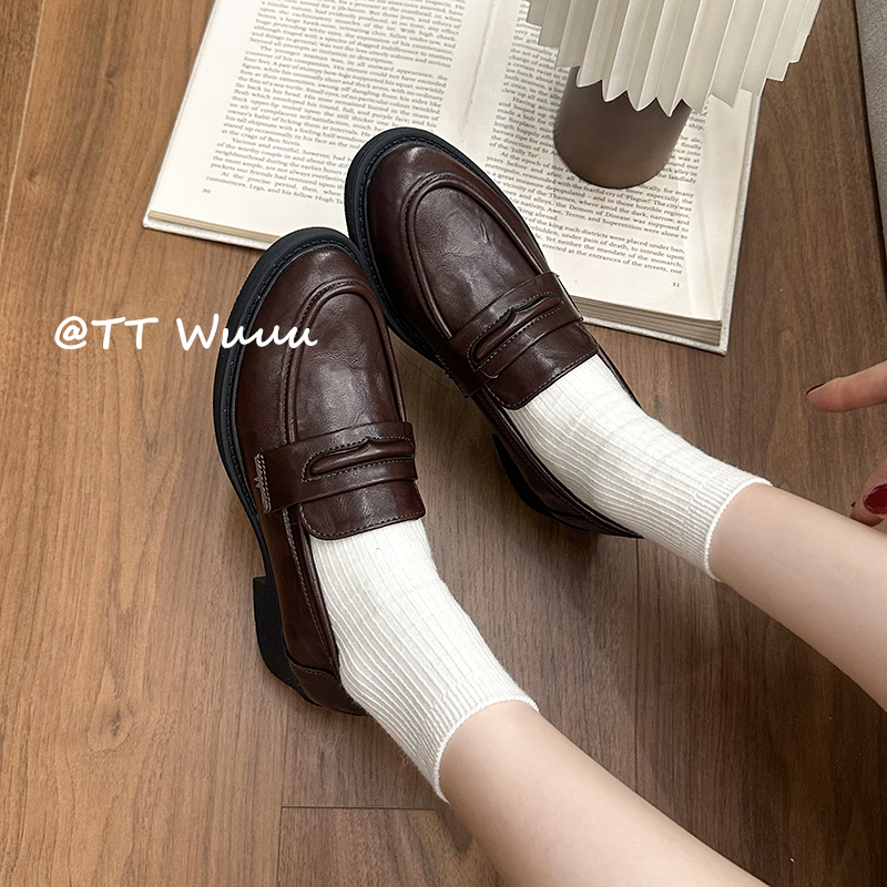 厚底增高粗跟乐福鞋女复古英伦风