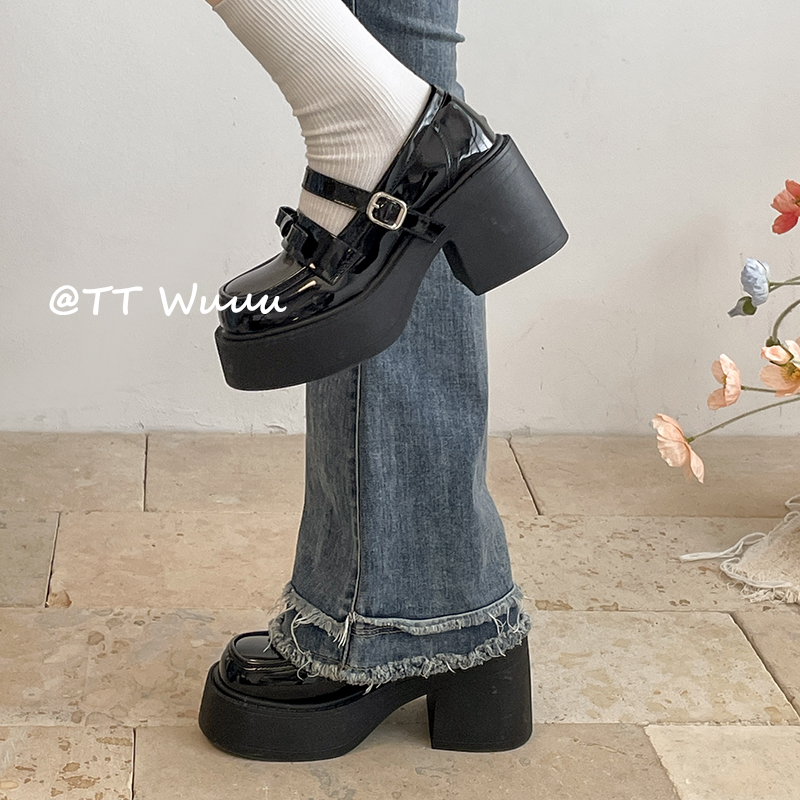 厚底增高玛丽珍鞋女百搭粗跟