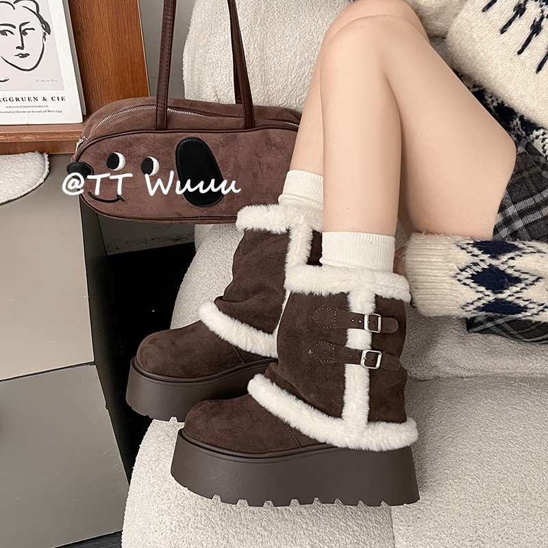 新款百搭加绒加厚保暖毛毛棉鞋