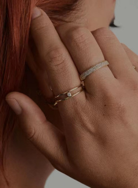 日韩时尚新款个性小巧迷你钻双圈镶钻戒指指环钛钢饰品百搭气质女