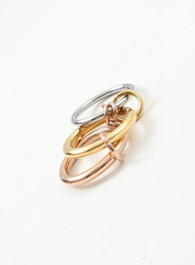 欧美时尚新款小众设计三色三环组合戒指钛钢镀18K金指环个性食指