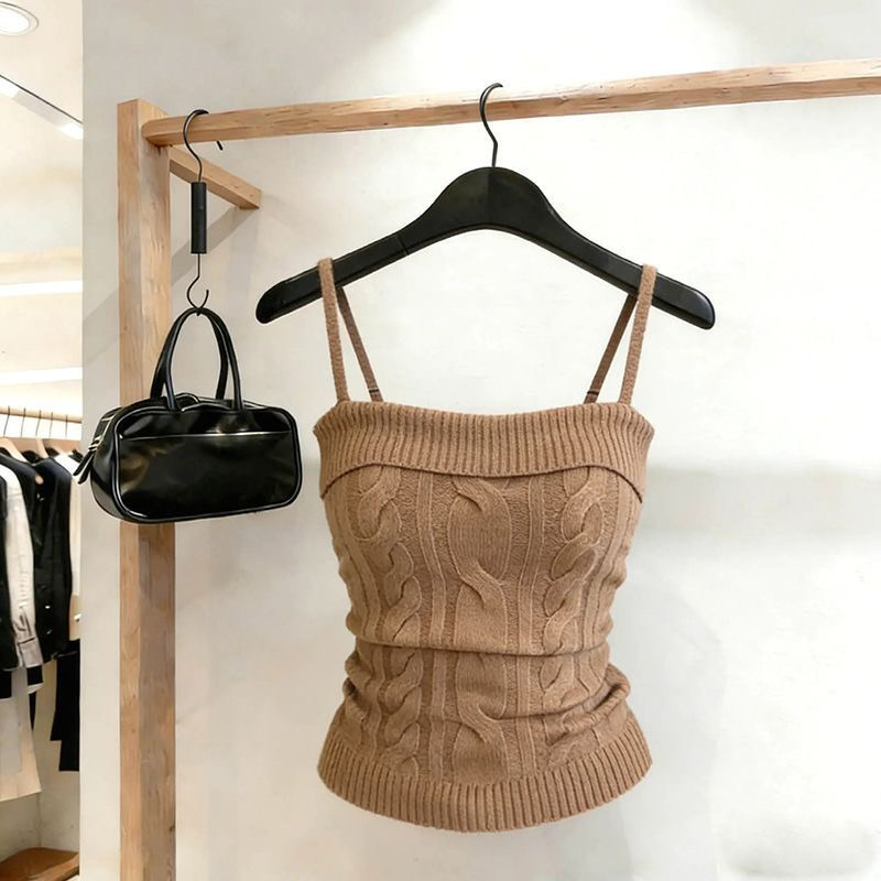 新款麻花纹针织斜肩短款收腰吊带背心辣妹风外穿内搭韩系小上衣,女装/女士精品,毛针织衫,淘宝优惠券,粉丝福利购,淘宝优惠卷