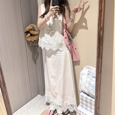 两件套/单件法式高级感气质显瘦无袖背心+温柔风高腰半身裙套装女