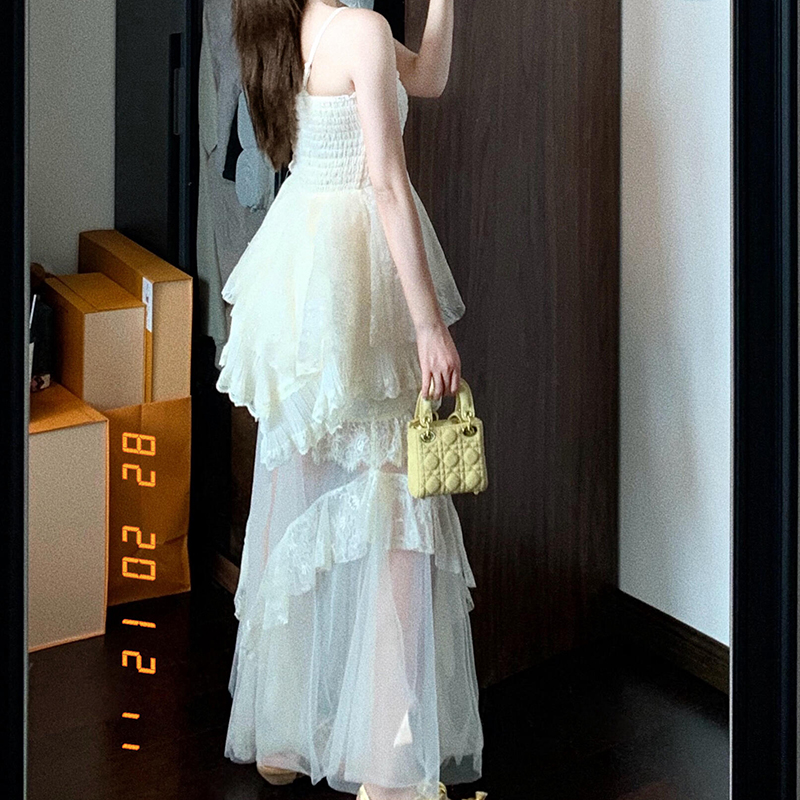 两件套/单件法式高级感蕾丝吊带连衣裙上衣+网纱半身裙长裙套装女