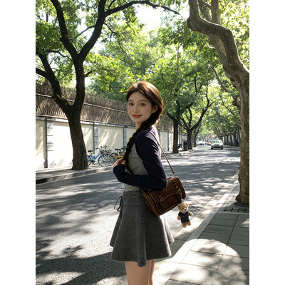 学院风针织半身裙女显瘦小个子短裙气质松紧腰简约纯色A字裙