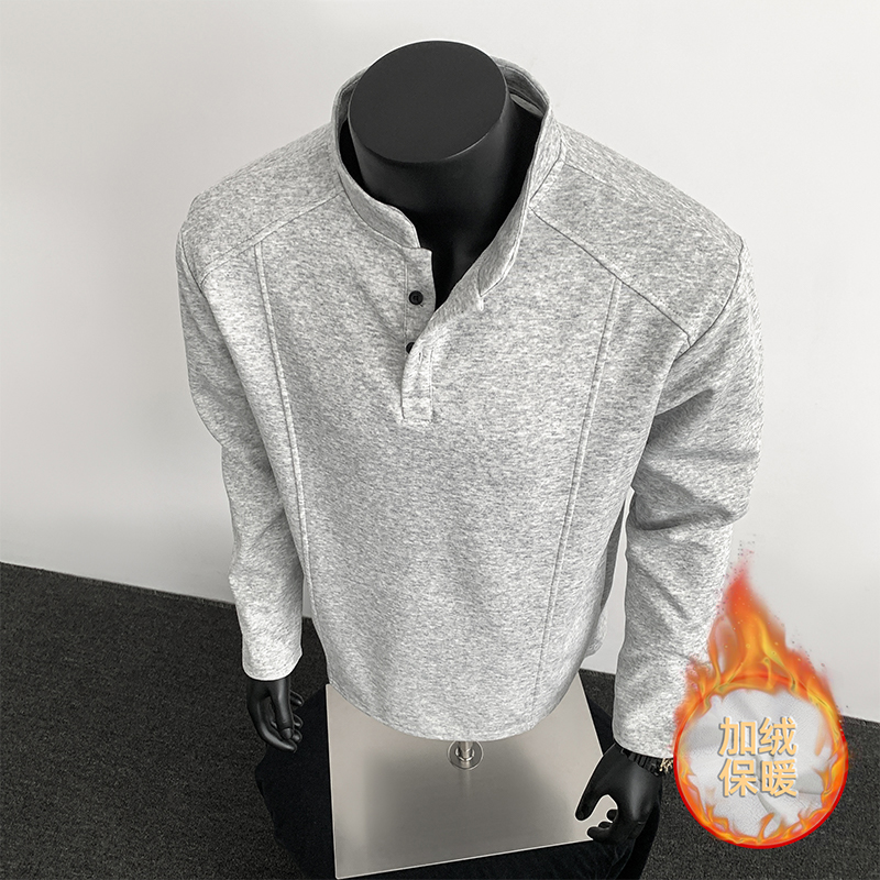 1w件+280g加绒款重磅竖领亨利领长袖T恤黑人假模T2595-JRP28，男装T恤，电商A030