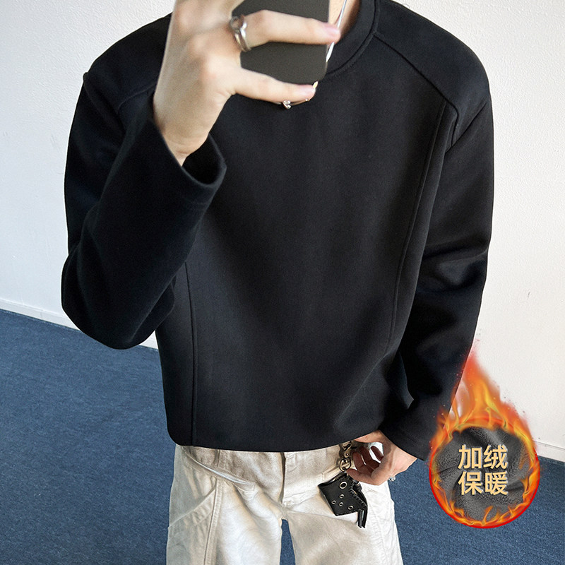2026春款加绒解构拼接长袖T恤男百搭华棉室内模特T2596-JRP24,男装T恤,电商A030