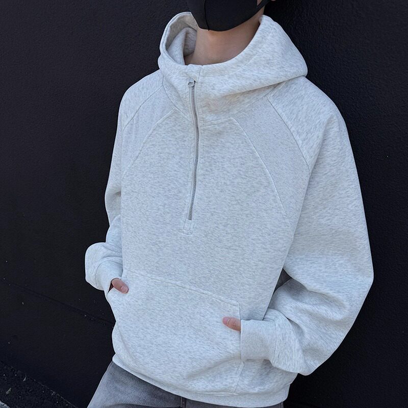 5000件+420g秋冬拼螺纹半拉链套头卫衣室外模特WY606P45,男装卫衣,电商A030