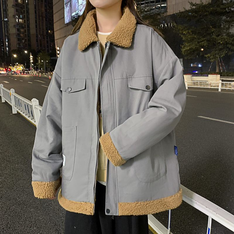 羊羔毛美式复古翻领棉服街景8211p110，男装棉衣，电商A030