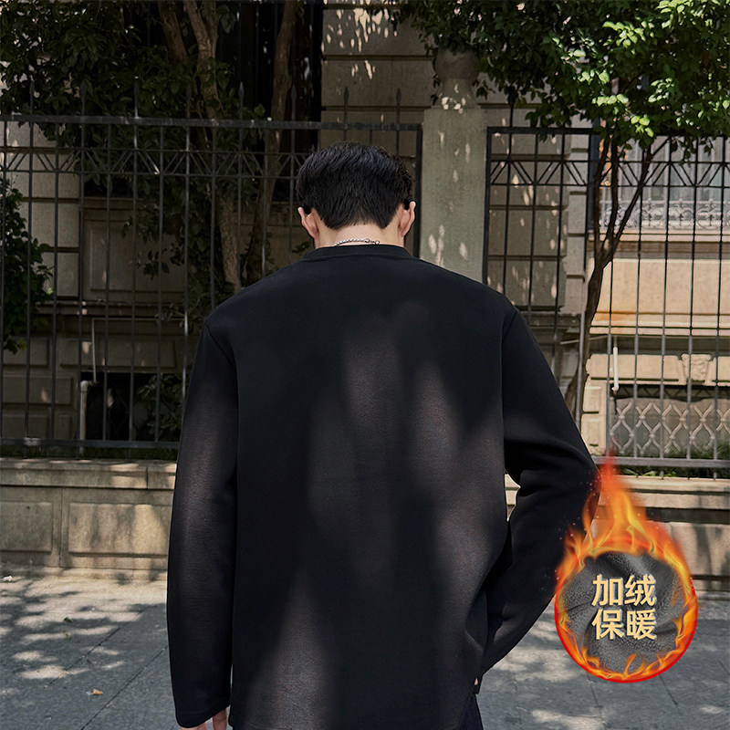1w+加绒款解构拼接长袖T恤男百搭打底上衣高街T2596-JRP30,男装T恤,电商A030