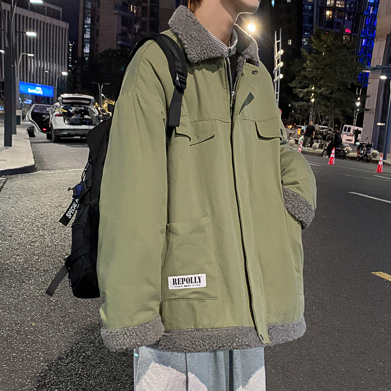 羊羔毛美式复古翻领棉服街景8211p110，男装棉衣，电商A030