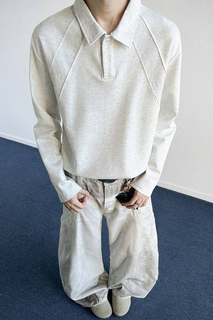 美式解构拼接长袖T恤男秋季正肩潮牌高级感POLO衫情侣内搭打底衫,男装Polo衫,电商A030