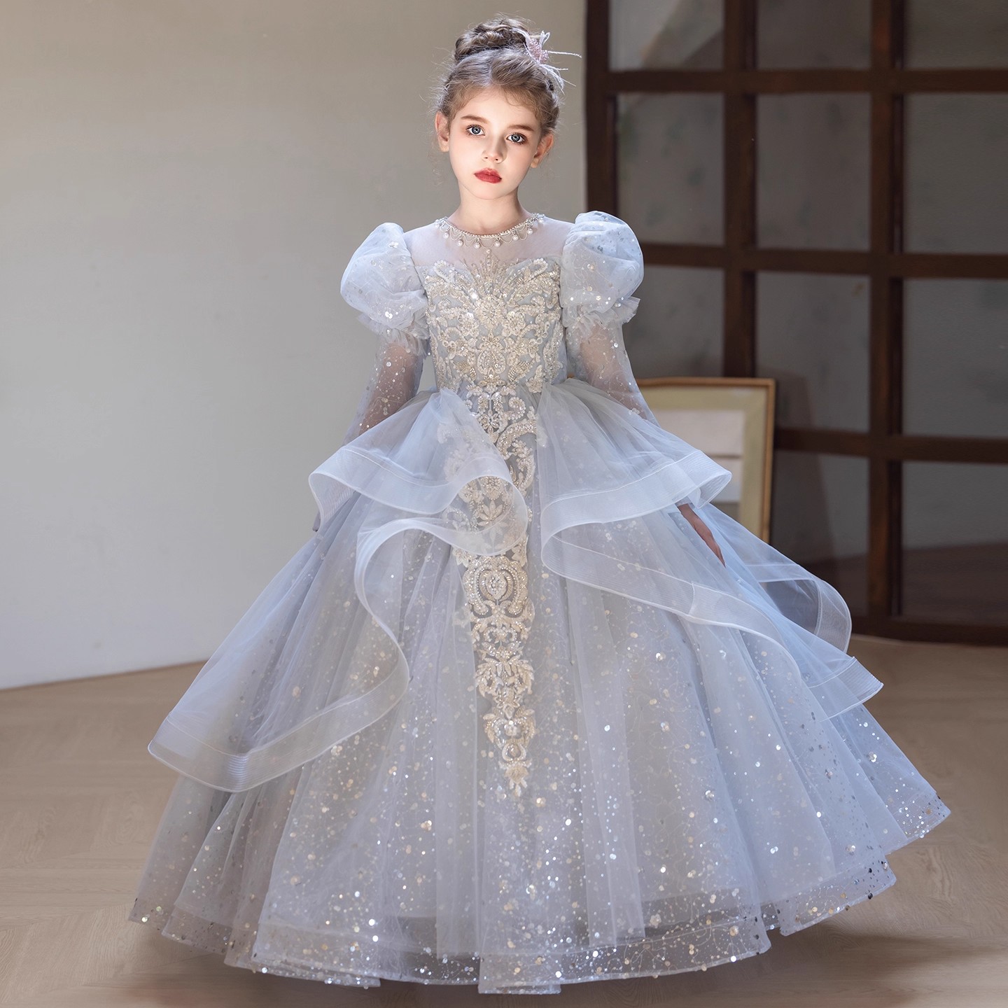 法式高端女童礼服生日轻奢小众主持人女孩公主裙儿童钢琴演奏演出