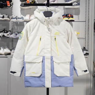 李宁女大童中长款羽绒服2024冬季新款85%鸭绒保暖宽松外套YYMU052