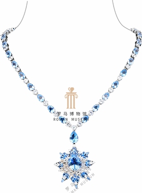 罗马博物馆实验室培育尖晶石海蓝色雪花款群镶套装项链女S925银镶