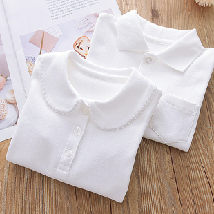 T恤衫 男童长袖 百搭 女童白色校服内搭衬衫 纯棉儿童POLO翻领打底衫