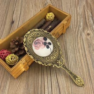 韩国镜子手柄化妆镜随身公主镜复古玫瑰手持便携欧式 仿古复古铜镜