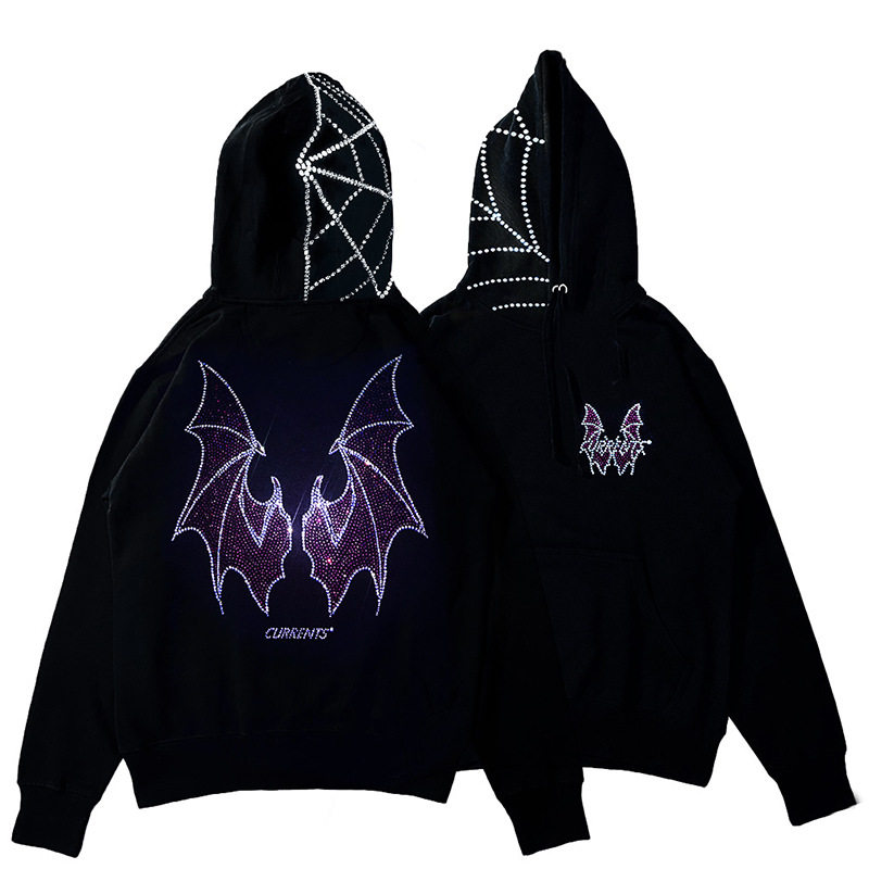 hip hop jacket 美式潮牌蝙蝠蜘蛛水钻全脸拉链运动衫哥特y2k外套