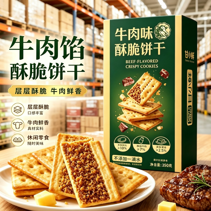 牛肉馅酥脆饼干咸香肉松夹心薄脆独立包装办公室早餐休闲网红零食