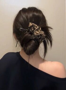 马尾秋冬百搭新款气质头绳感发饰皮筋豹纹氛围蝴蝶结发圈丸子头