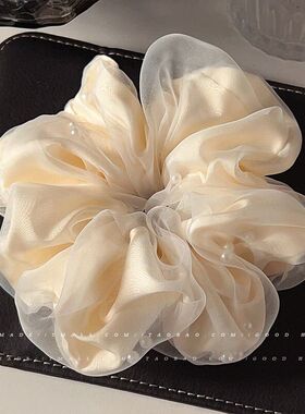 简约大肠高端发圈新款大号发饰头饰头圈欧根纱头花头绳女2024珍珠