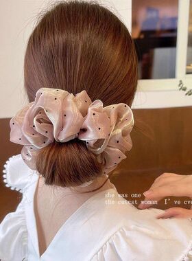 气质温柔发饰圈波点肥肠珠光法式纱发绳渐变马尾丸子头大新款发圈