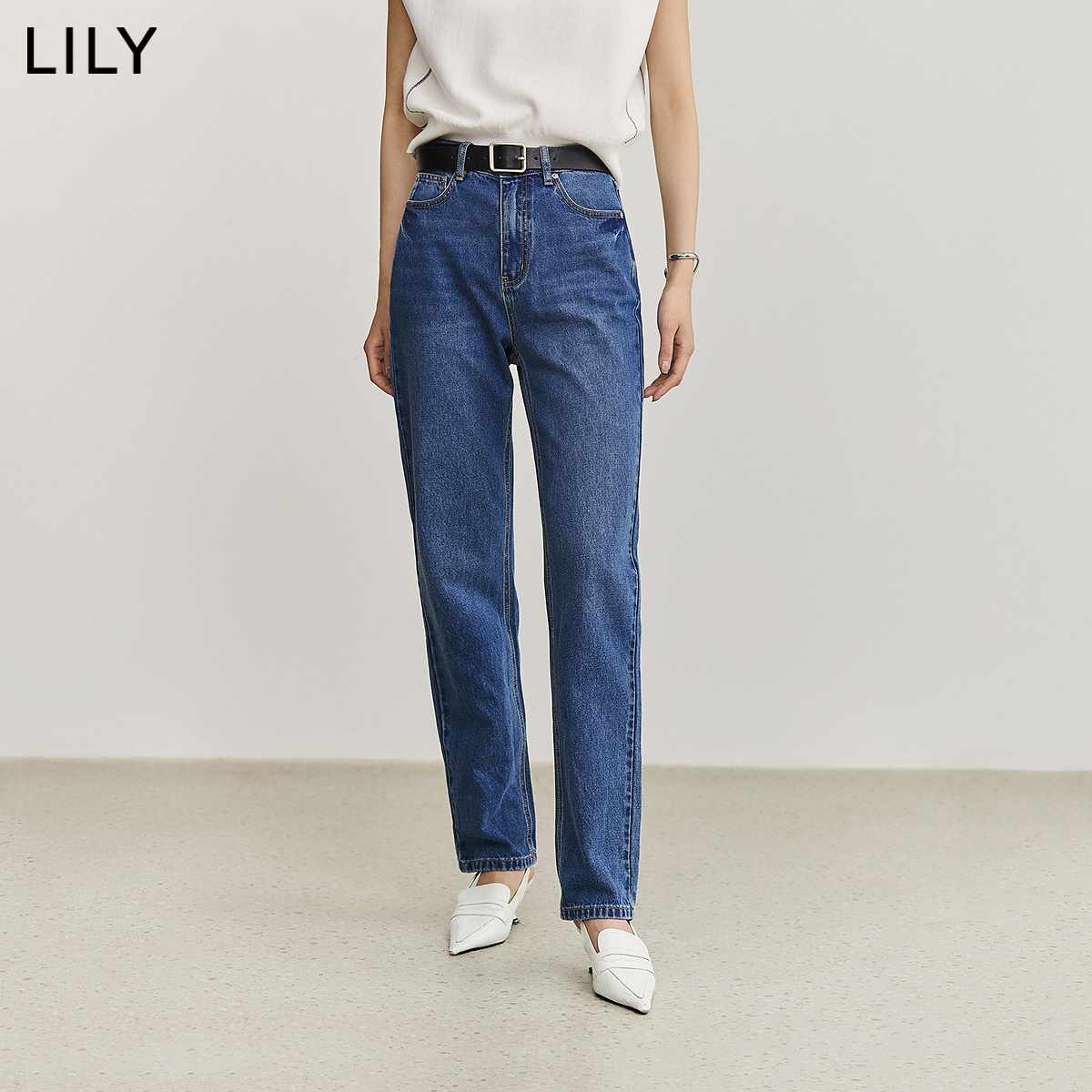 【商场同款】LILY2024夏新款女装复古休闲通勤款显瘦小直筒牛仔裤