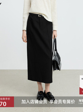 LILY2025冬新款女装含羊毛弹力显瘦气质职业通勤黑色直筒裙半身裙