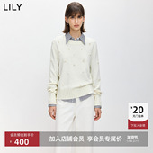 简约白色气质通勤钉珠圆领套头圆领针织衫 LILY2026春新款 女装 毛衣